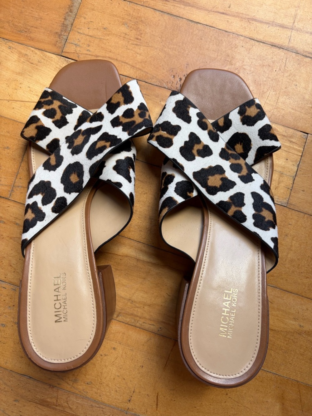 Michael Kors Leopard Print Crisscross Slide Sandals -Never Worn!